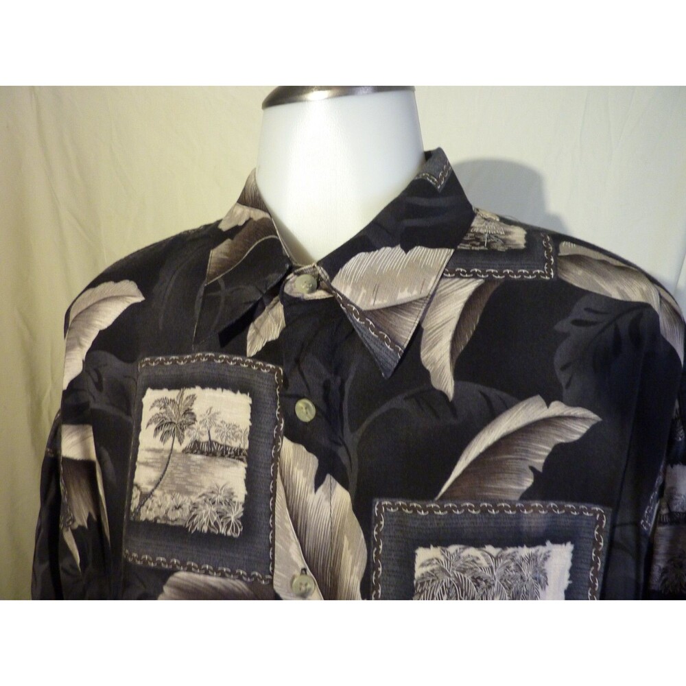 Campia Moda Hawaiian Short Sleeve Shirt-Pocket-Palm Trees-sz L